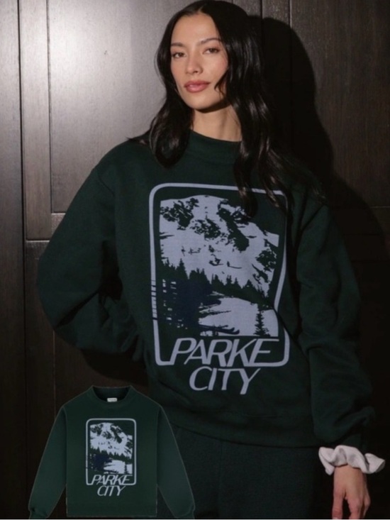 Parke Sweaters - Parke City Graphic Sweatshirt in Deep Forest Green Mockneck